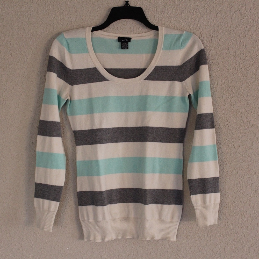 Rue 21 Stripe Sweater - Cream/Gray/Blue